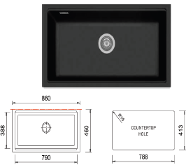 مجلى حوض واحد ( تثبيت من الأسفل ) 860x435 mm لون اسود